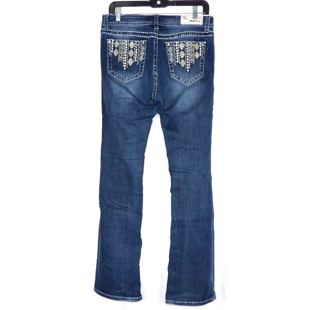 GRACE in L.A. Stretch Thick Stitch Embroidered Boot Cut Denim Jeans Women's 29